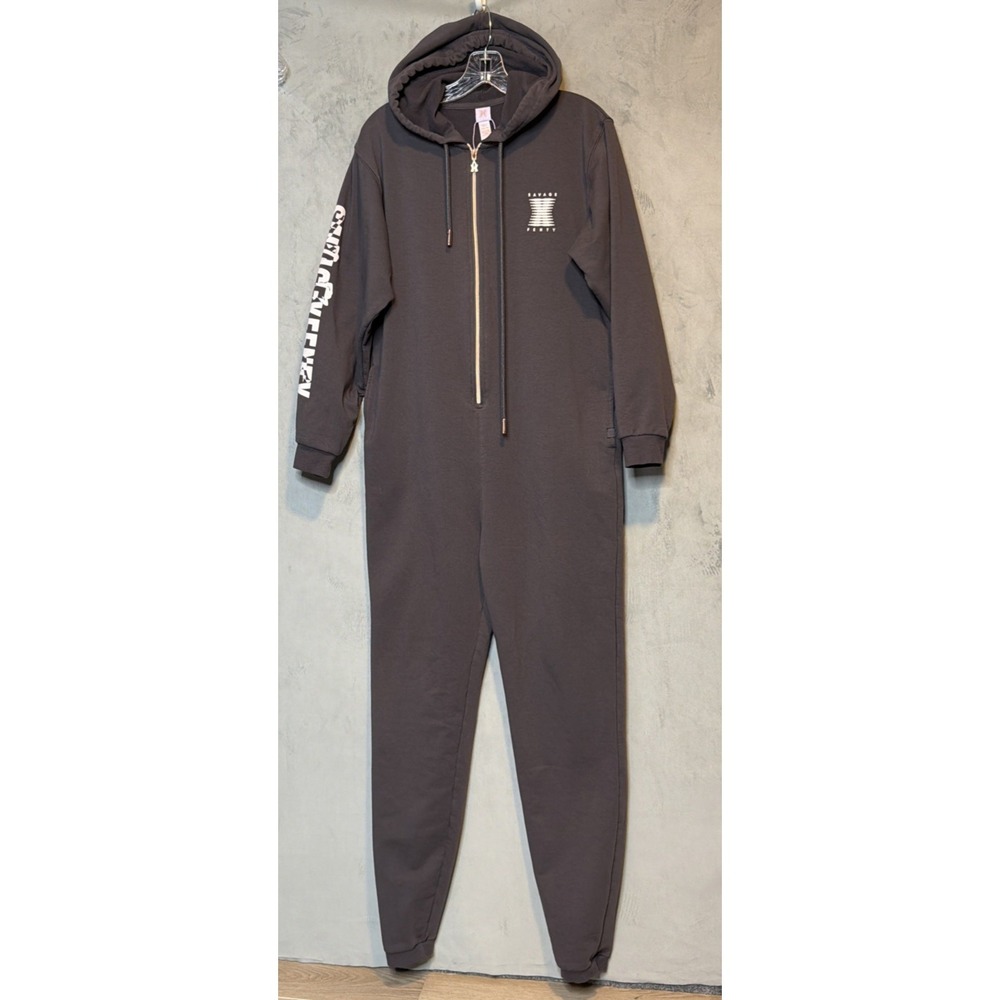 Savage X Fenty Women's Small Hooded Jumpsuit One Piece Gray Zip Front Lounge